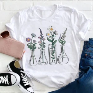 Watercolor Plant Flower Style Cute Clothes O-Neck Casual Top Women's Clothing Pattern Fashionable Short Sleeved Printed T-Shirt