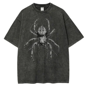 Spider Hand Drawn Graphic T Shirts for Men Casual Distressed Cotton Short Sleeves Printed Oversized T-shirt