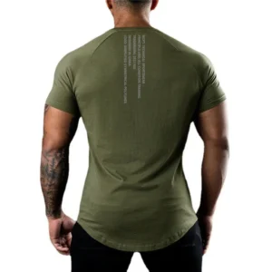 Back Neck Letter-printed Running T-shirt Summer GYM Half Sleeve Men's Fitness Workout Muscle Short Sleeve