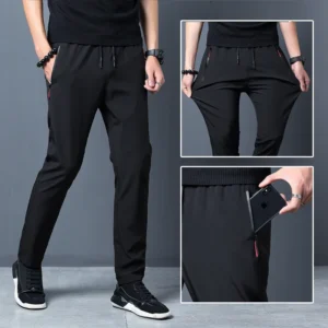 Summer men's ice silk quick drying casual pants slim fit Korean version ice silk pants sports pants straight tube quick drying p