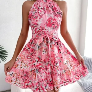 Summer Women Floral Printed Halter Sexy Short Dress Woman Clothing Dress Women Women's Casual Beach Dresses Sexy Costume Women