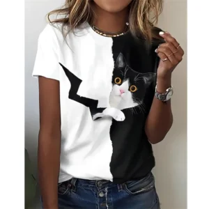 Summer Women's T-shirt Kawaii 3d Cat Printed T Shirt Women Fashion Short Sleeved Top Casual Fashion Blouse Female Y2k Clothing
